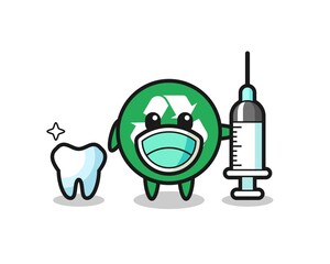 Mascot character of recycling as a dentist