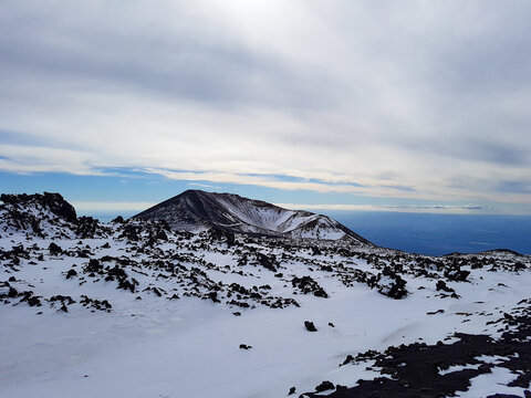 Crater Silvestri on the side of Mt. Etna, Siciliy in the snow