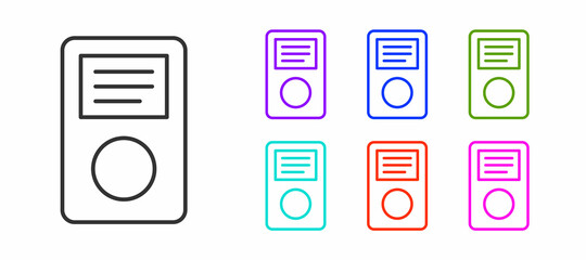Black line Music player icon isolated on white background. Portable music device. Set icons colorful. Vector