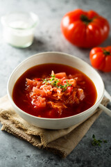 Traditional homemade Russian beetroot soup