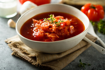 Traditional homemade Russian beetroot soup
