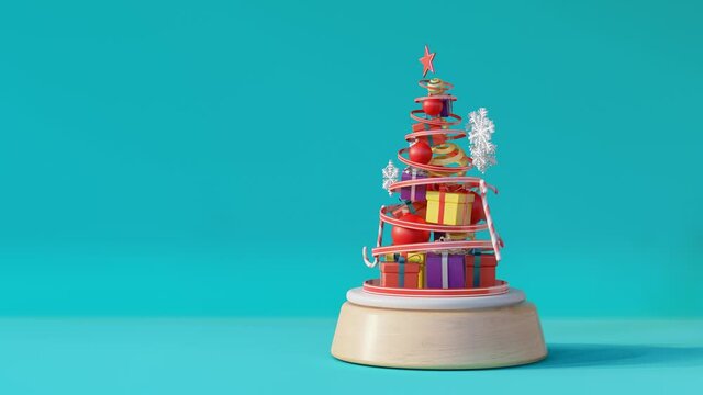 Christmas tree of Gift music box on blue background.- 3d rendering
