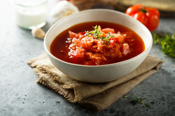 Traditional homemade Russian beetroot soup