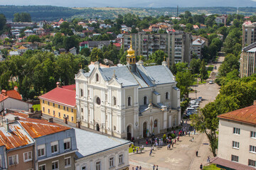 Obraz premium View from a height of the Holy Trinity Cathedral in the center of Drohobych, Ukraine 