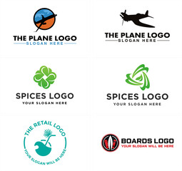 Plane spices coconut drink and skateboards logo design