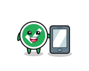 check mark illustration cartoon holding a smartphone