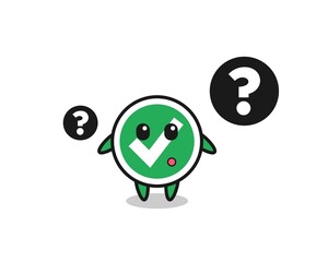 Cartoon Illustration of check mark with the question mark