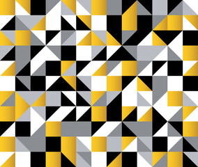 Abstract geometric background. Gold black and white triangles seamless pattern. Geometric shapes. Mosaic backdrop.  Polygonal vector.