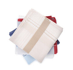Stylish handkerchiefs on white background, top view