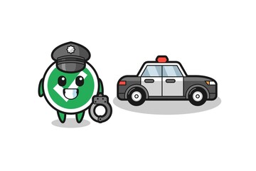 Cartoon mascot of check mark as a police