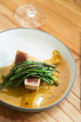 Healthy tuna with young asparagus