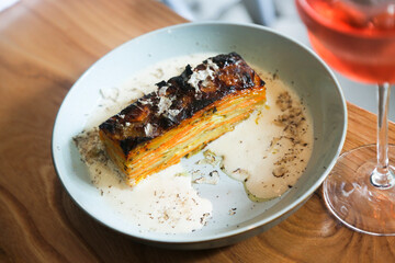 Delicious root vegetables gratin with cheese