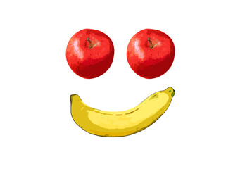 Illustration of Pair of red apples with a banana isolated on white background