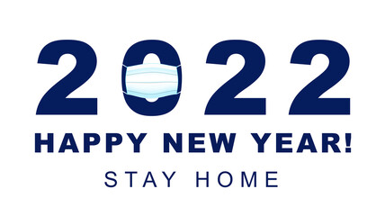 Happy New Year 2022. 2022 with a protective face mask. Christmas, new year's day during pandemic coronavirus, COVID Holiday, Pandemic Holiday.Safe New Years and Christmas celebrations.