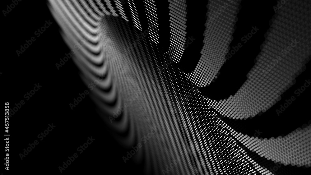 Poster optical illusion tunnel. black and white geometric background. 3d rendering. horizontal lines stripe