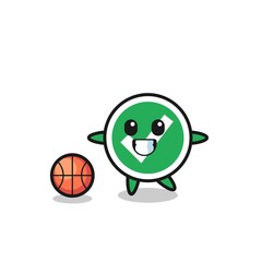Illustration of check mark cartoon is playing basketball