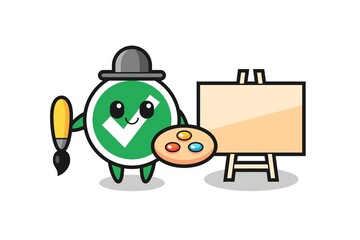 Illustration of check mark mascot as a painter