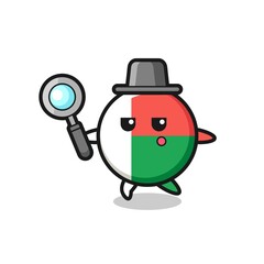 madagascar flag badge cartoon character searching with a magnifying glass