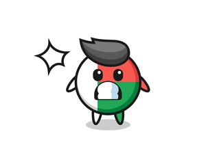 madagascar flag badge character cartoon with shocked gesture