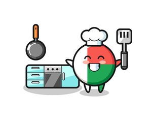 madagascar flag badge character illustration as a chef is cooking