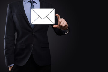 Email and user icon,sign,symbol marketing or newsletter concept, diagram.Sending email.Bulk mail.Email and sms marketing concept. Scheme of direct sales in business. List of clients for mailing.