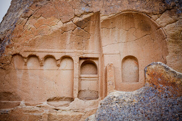 Remains of a sandy church, circa 9th century. After the collapse of the rock, one wall of the cave...