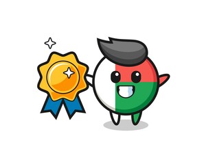 madagascar flag badge mascot illustration holding a golden badge