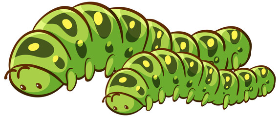 Big and small caterpillars animal cartoon on white background