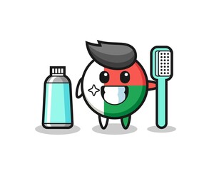 Mascot Illustration of madagascar flag badge with a toothbrush