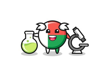 Mascot character of madagascar flag badge as a scientist