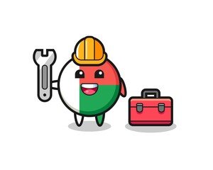 Fototapeta premium Mascot cartoon of madagascar flag badge as a mechanic