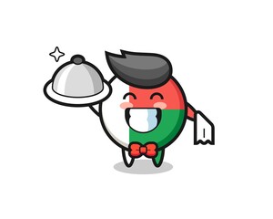 Character mascot of madagascar flag badge as a waiters