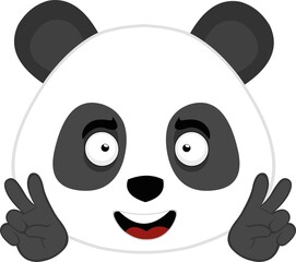 Vector emoticon illustration of the face of a cartoon panda bear making the symbol of peace and love or v for victory with his hands © sebastian