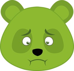 Vector emoticon illustration of the face of a cartoon green panda with sickness and want to vomit