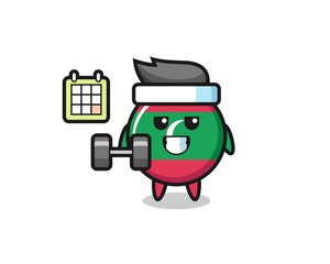 maldives flag badge mascot cartoon doing fitness with dumbbell