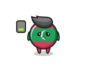 Fototapeta premium maldives flag badge mascot character doing a tired gesture