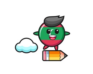 maldives flag badge mascot illustration riding on a giant pencil