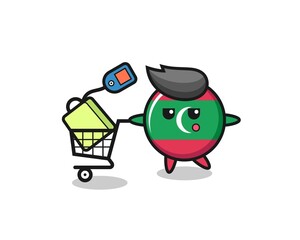 maldives flag badge illustration cartoon with a shopping cart