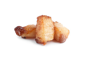 Tasty fried cracklings on white background. Cooked pork lard