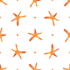 Fototapeta na wymiar Watercolor starfish, seamless pattern.