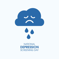 Fototapeta na wymiar National Depression Screening Day vector. Sad crying cloud icon vector. Depressed blue cloud vector. Important day