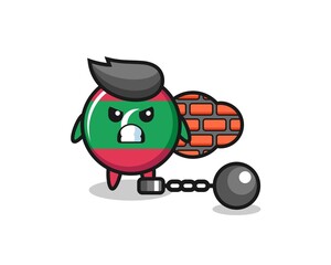 Character mascot of maldives flag badge as a prisoner