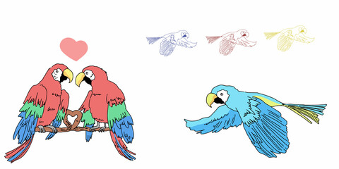 カラフルなオウムのアイコンイラスト