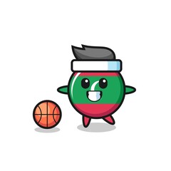 Illustration of maldives flag badge cartoon is playing basketball