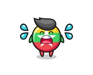 myanmar flag badge cartoon illustration with crying gesture