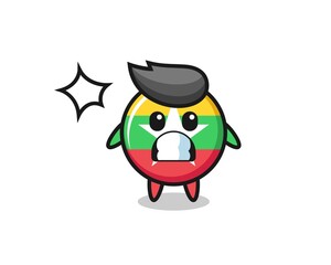 myanmar flag badge character cartoon with shocked gesture