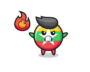 myanmar flag badge character cartoon with angry gesture