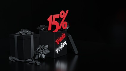 3D RENDERING. FLYERS ADVERT ADVERTISING DISCOUNT SALE FOR BLACK FRIDAY PROMOTION. BLACK BACKGROUND