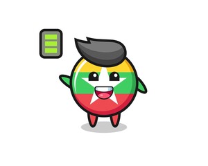myanmar flag badge mascot character with energetic gesture
