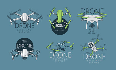 A drawn vector drone for sale and service - 457523883